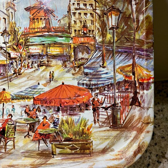 Vintage Daher Decorative Ware Tin Tray - French Cafe Scene 13.5 inch square - Picture 3 of 10